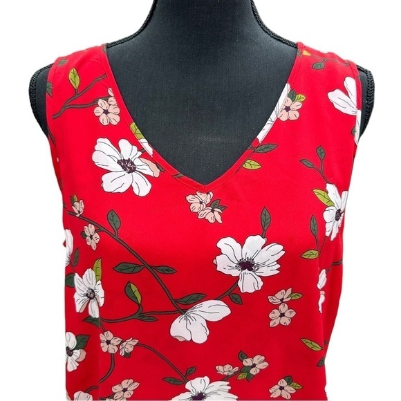 3x25* Chelsea & Theodore Women's Sleeveless Red White Floral Print Hi-Low Hem - Picture 7 of 15